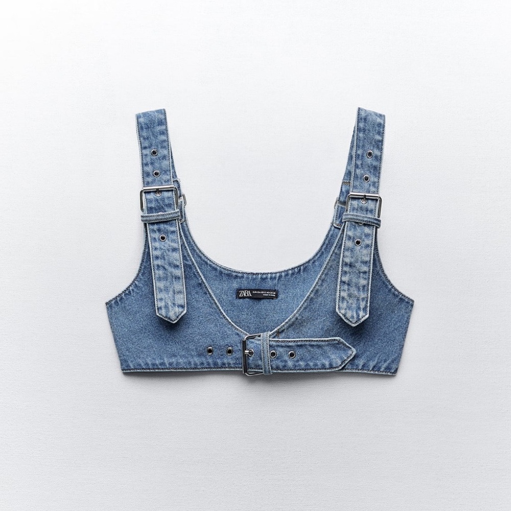 BUCKLED DENIM TOP - Picture 5 of 8